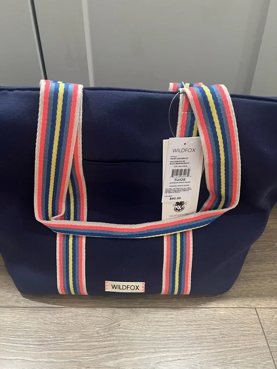 Wildfox Navy Tote Bag with Multicolor Straps - Picture 2 of 6